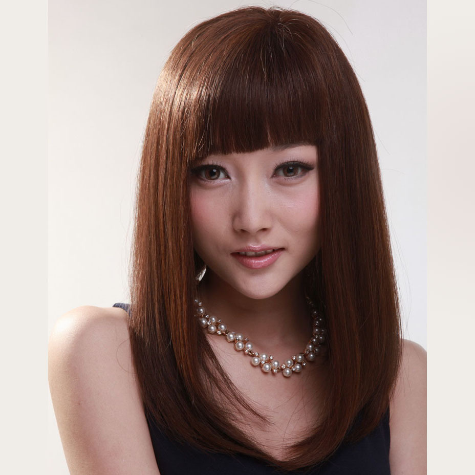 时尚潮流女生齐刘海直发长发发型设计
