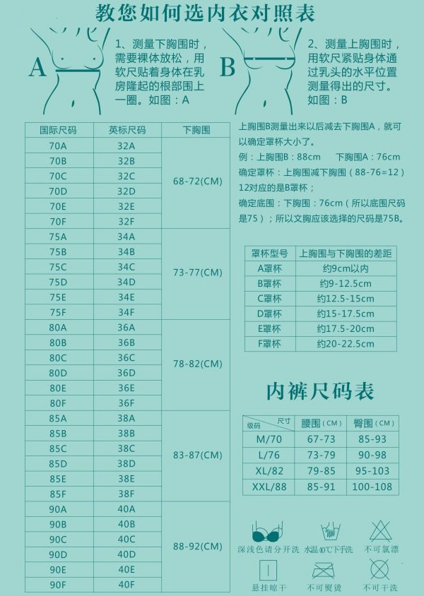 罩杯abcd怎么分大小 内衣文胸尺码对照表